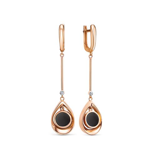 Серьги длинные Berger, красное золото 585 проба, вставка оникс