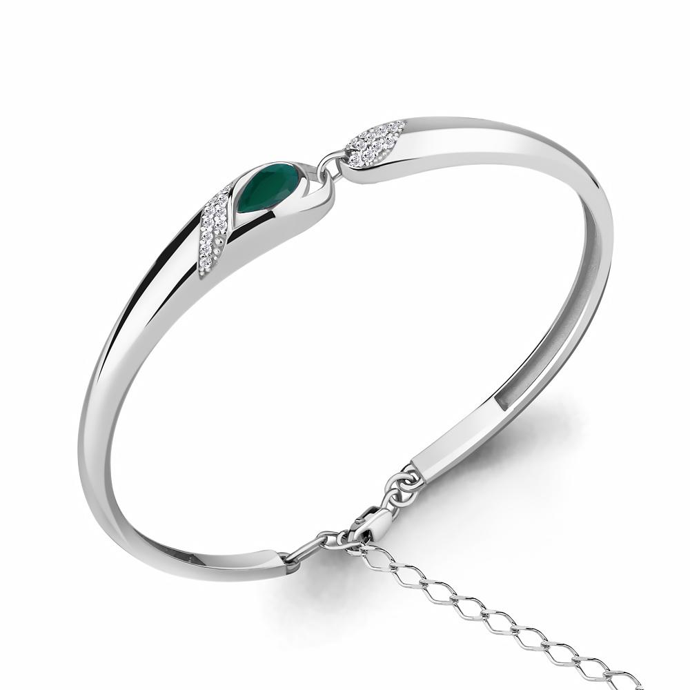Браслет жесткий Aquamarine,  серебро 925 проба, вставка фианит