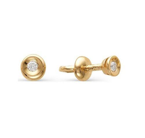 Серьги пусеты, красное золото 585 проба, вставка фианит (Беларусь)
