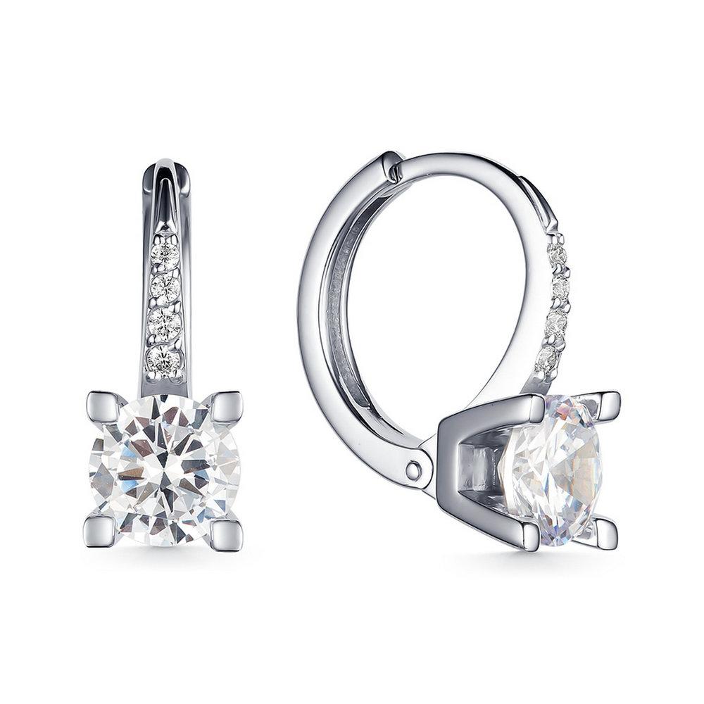 Серьги с английским замком,  серебро 925 проба, вставка муассанит (Россия)