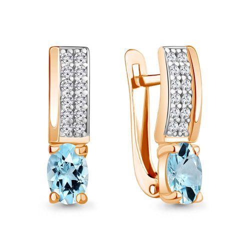 Серьги с английским замком Aquamarine, красное золото 585 проба, вставка фианит