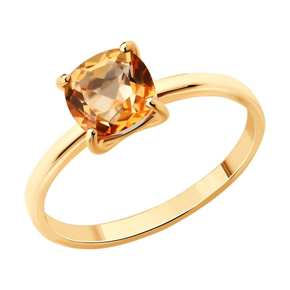 Кольцо декоративное, красное золото 585 проба, вставка топаз (Россия)