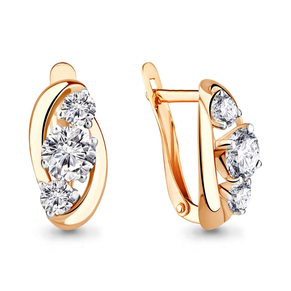 Серьги с английским замком Aquamarine, красное золото 585 проба, вставка фианит (Aquamarine, Россия)
