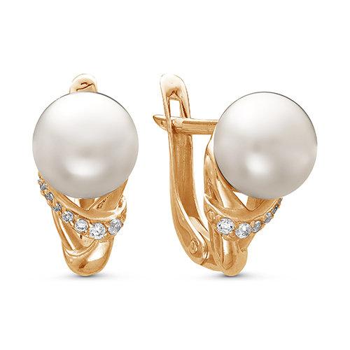 Серьги с английским замком Zlato,  золото 585 проба, вставка фианит/жемчуг (Zlato, Россия)