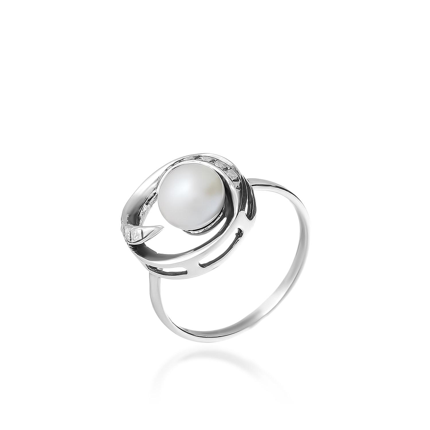 Кольцо декоративное,  серебро 925 проба, вставка фианит/жемчуг