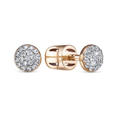 Серьги пусеты Berger, красное золото 585 проба, вставка фианит (Berger, Россия)