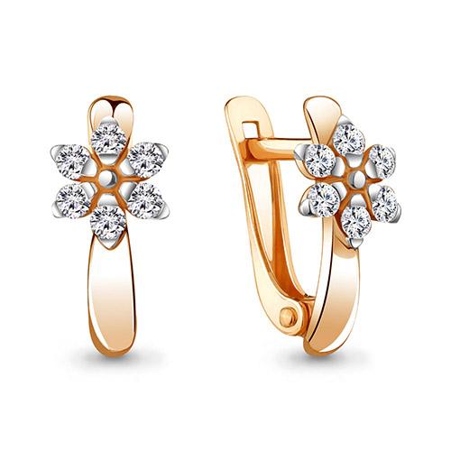 Серьги детские Aquamarine, красное золото 585 проба, вставка фианит