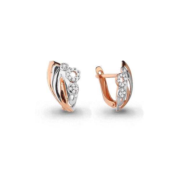 Серьги с английским замком Aquamarine, красное золото 585 проба, вставка фианит (Aquamarine, Россия)