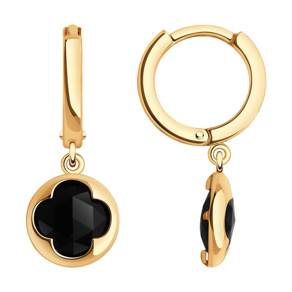 Серьги длинные, красное золото 585 проба, вставка агат