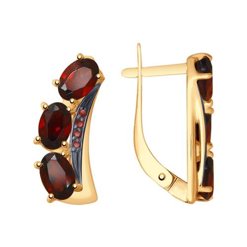 Серьги с английским замком SOKOLOV, красное золото 585 проба, вставка гранат/фианит
