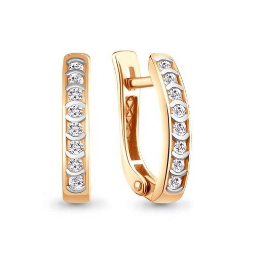 Серьги с английским замком Aquamarine, красное золото 585 проба, вставка бриллиант (Aquamarine, Россия)