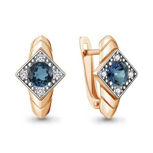 Серьги с английским замком Aquamarine, красное золото 585 проба, вставка фианит