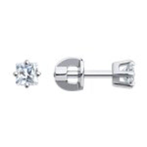 Серьги пусеты SOKOLOV, белое золото 585 проба, вставка фианит