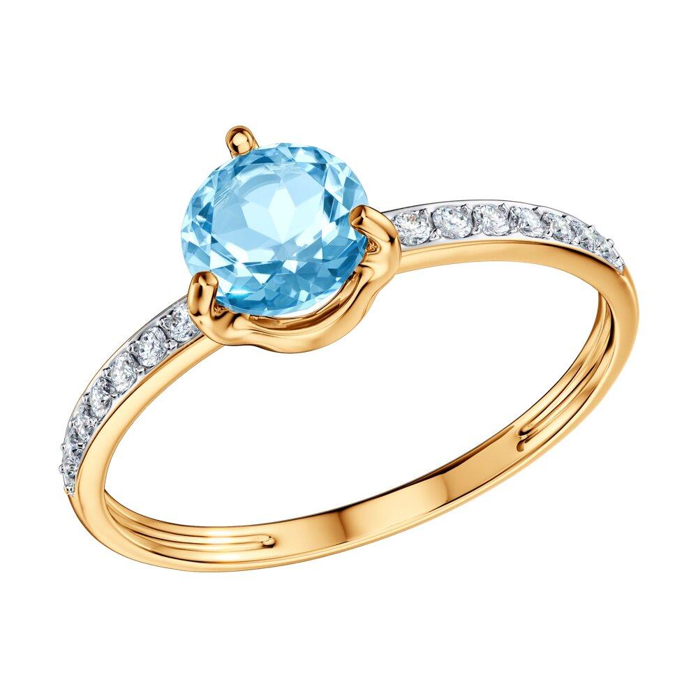 Кольцо декоративное SOKOLOV, красное золото 585 проба, вставка фианит/топаз (SOKOLOV, Россия)