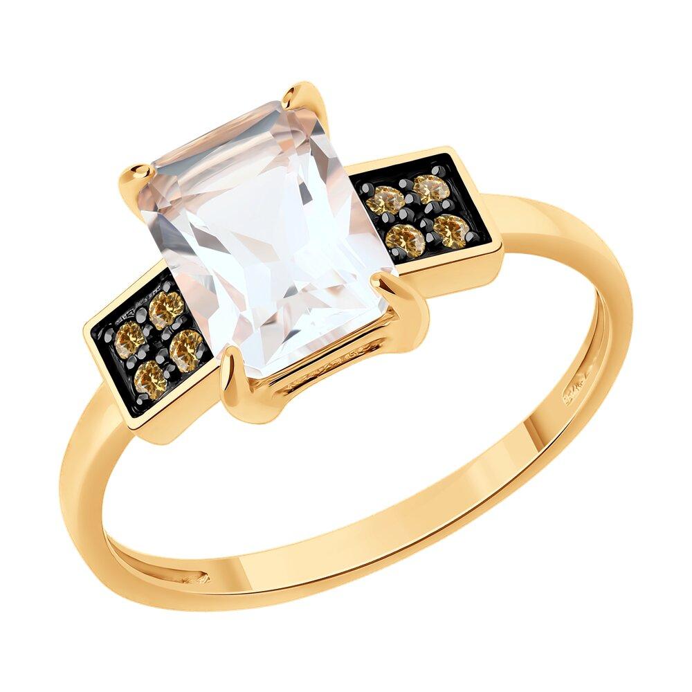 Кольцо декоративное, красное золото 585 проба, вставка фианит/хрусталь (Россия)