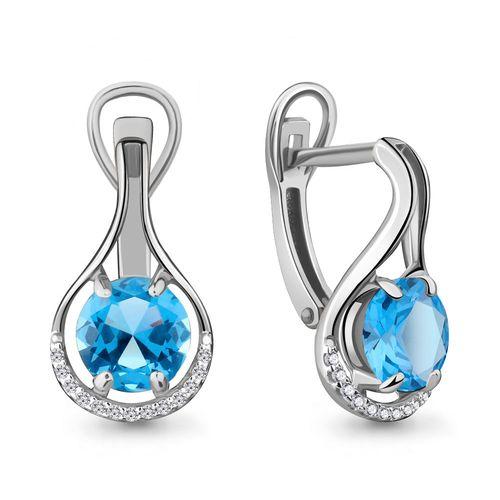 Серьги с английским замком Aquamarine,  серебро 925 проба, вставка фианит