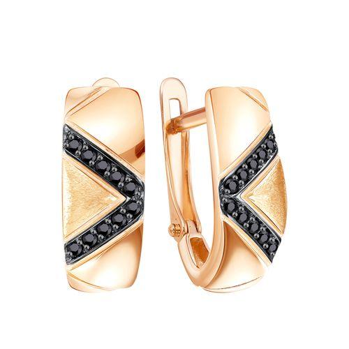 Серьги с английским замком ZOLOTYE UZORY, красное золото 585 проба, вставка цирконий (ZOLOTYE UZORY, Россия)