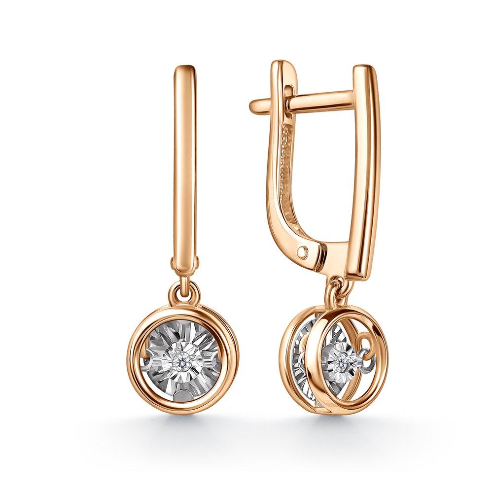 Серьги длинные Grigoriev, красное золото 585 проба, вставка бриллиант