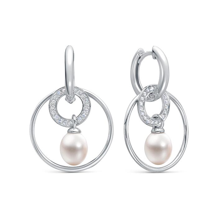 Серьги длинные Zlato,  серебро 925 проба, вставка фианит/жемчуг (Zlato, Россия)