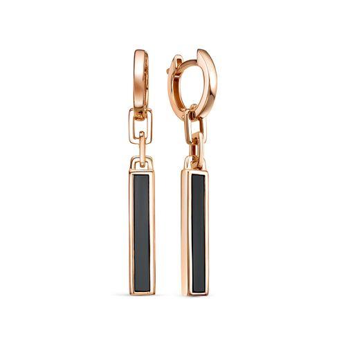 Серьги длинные Berger, красное золото 585 проба, вставка оникс