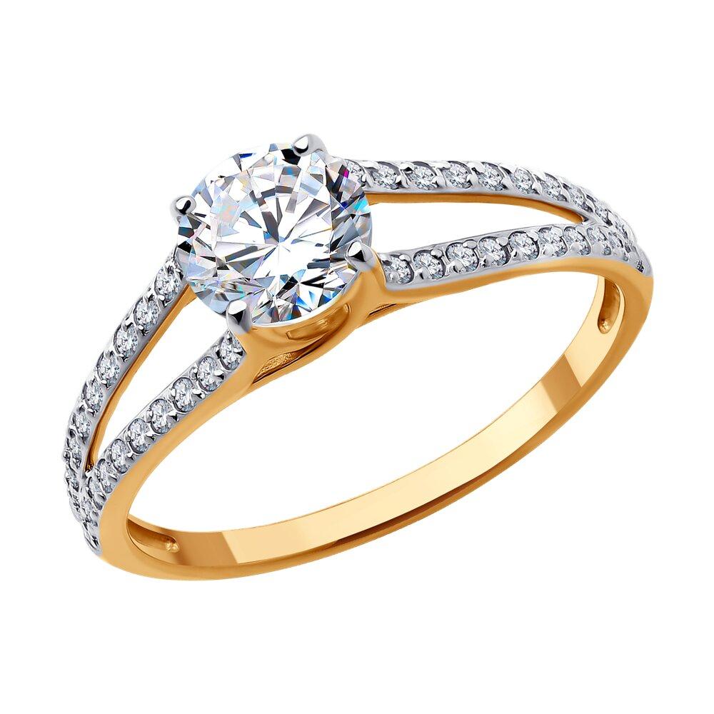 Кольцо помолвочное SOKOLOV, красное золото 585 проба, вставка фианит