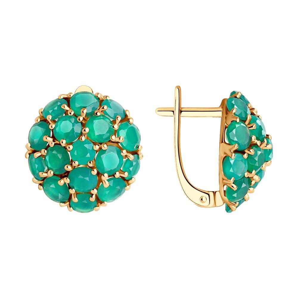 Серьги с английским замком, красное золото 585 проба, вставка агат (Россия)