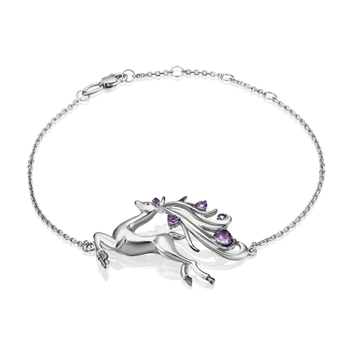 Браслет декоративный Platina Jewellery,  серебро 925 проба, вставка аметист