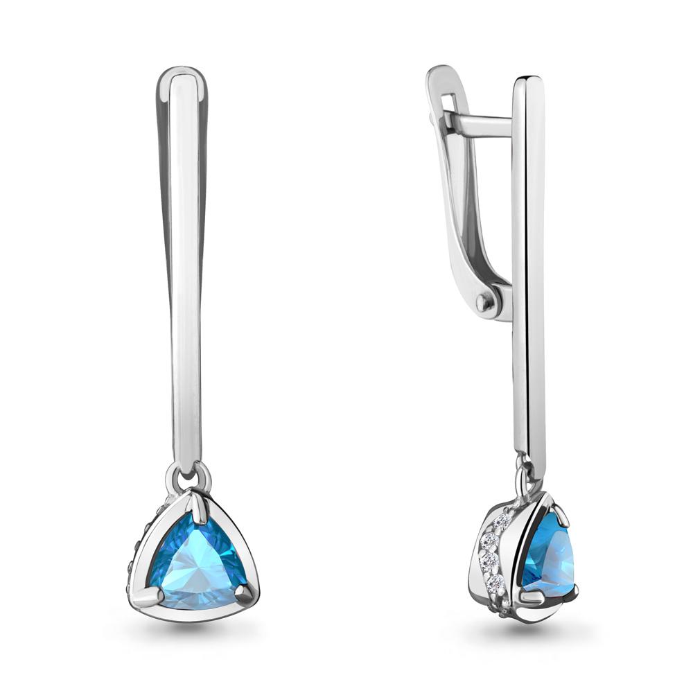 Серьги длинные Aquamarine,  серебро 925 проба, вставка фианит