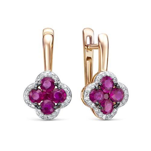 Серьги с английским замком RoseGrace, красное золото 585 проба, вставка рубин (RoseGrace, Россия)