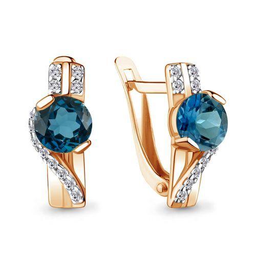 Серьги с английским замком Aquamarine, красное золото 585 проба, вставка фианит