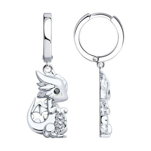 Серьги длинные SOKOLOV,  серебро 925 проба, вставка фианит/эмаль (SOKOLOV, Россия)