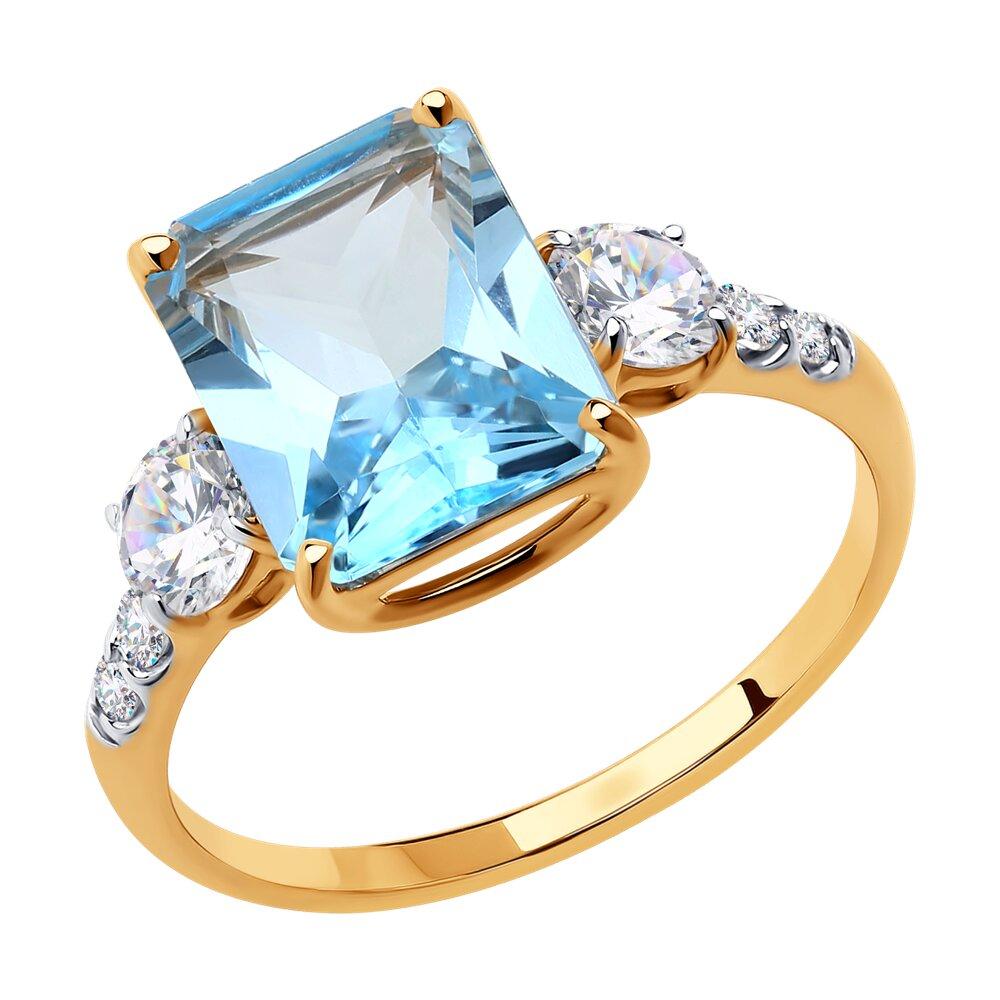 Кольцо декоративное, красное золото 585 проба, вставка фианит/топаз (Россия)