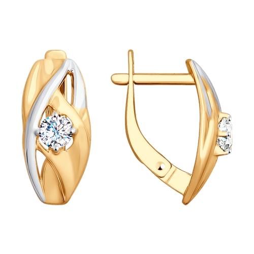 Серьги с английским замком SOKOLOV, красное золото 585 проба, вставка фианит (SOKOLOV, Россия)