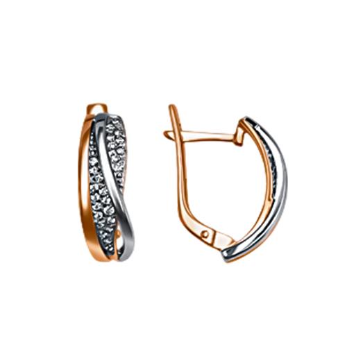 Серьги с английским замком Platina Jewelry, красное золото 585 проба, вставка фианит