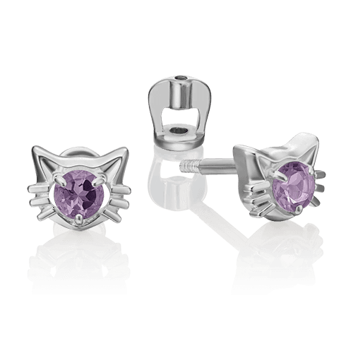 Серьги пусеты Platina Jewellery,  серебро 925 проба, вставка аметист