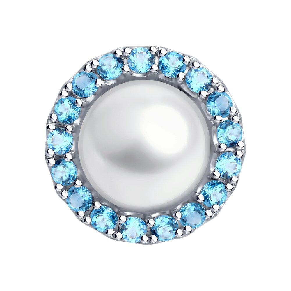 Подвеска шарм, белое золото 585 проба, вставка жемчуг/топаз (Россия)