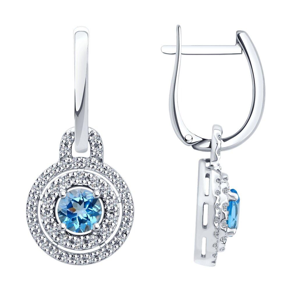 Серьги длинные, белое золото 585 проба, вставка фианит/топаз (Россия)