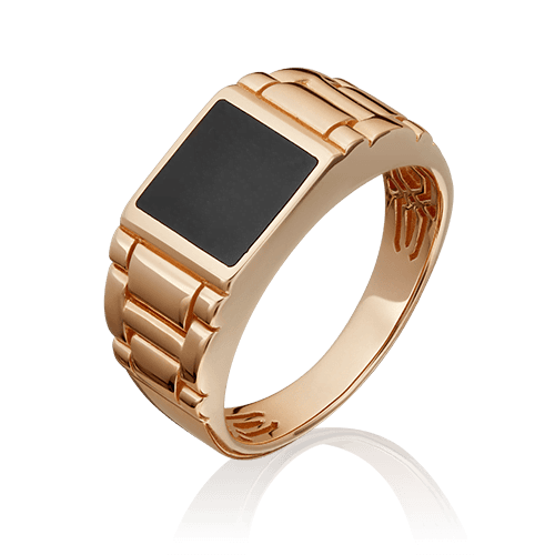 Кольцо печатка Platina Jewelry, красное золото 585 проба, вставка эмаль