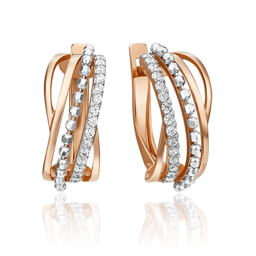 Серьги с английским замком Platina Jewellery, красное золото 585 проба, вставка фианит