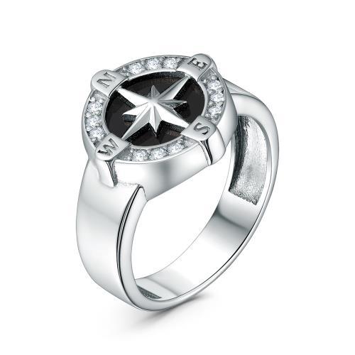 Кольцо печатка Серебро России,  серебро 925 проба, вставка фианит (Серебро России, Россия)