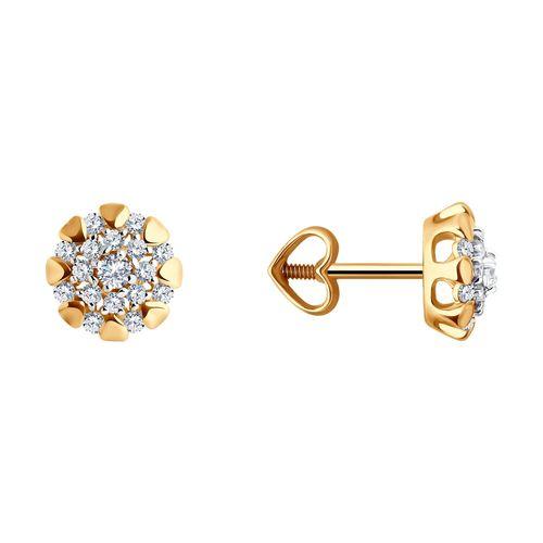 Серьги пусеты Diamant, красное золото 585 проба, вставка фианит (Diamant, Россия)