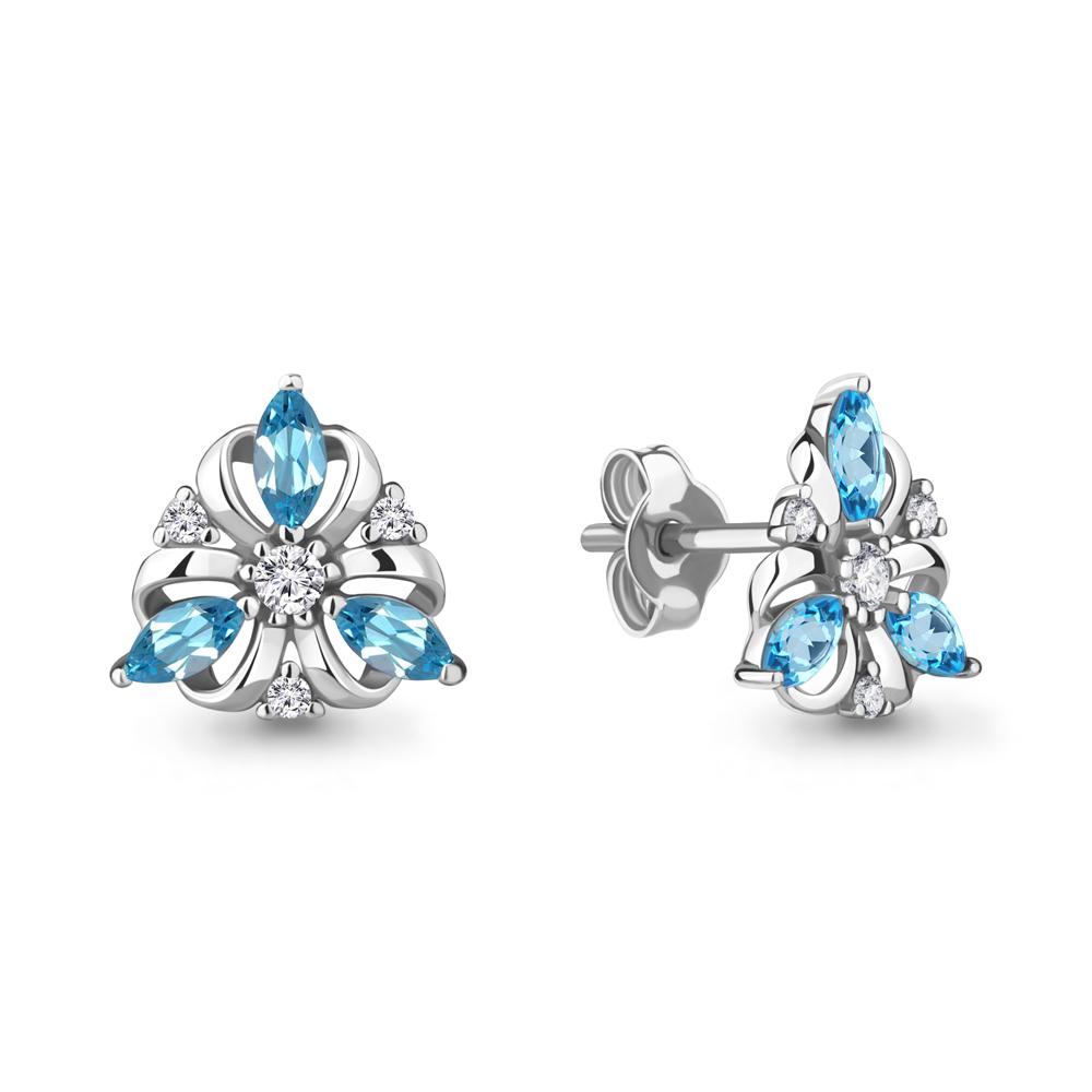 Серьги пусеты Aquamarine,  серебро 925 проба, вставка фианит