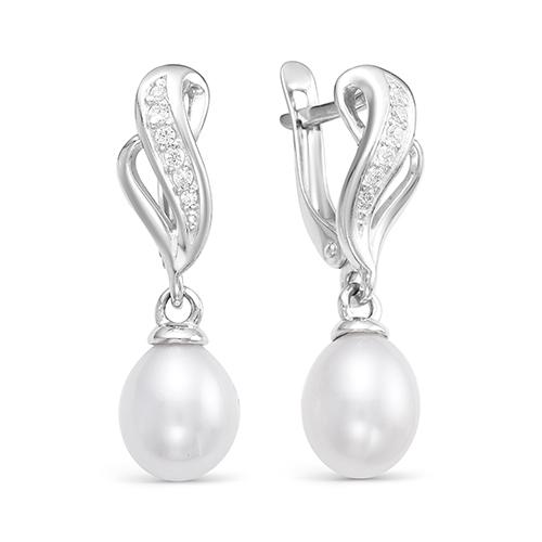 Серьги длинные Zlato,  серебро 925 проба, вставка жемчуг (Zlato, Россия)