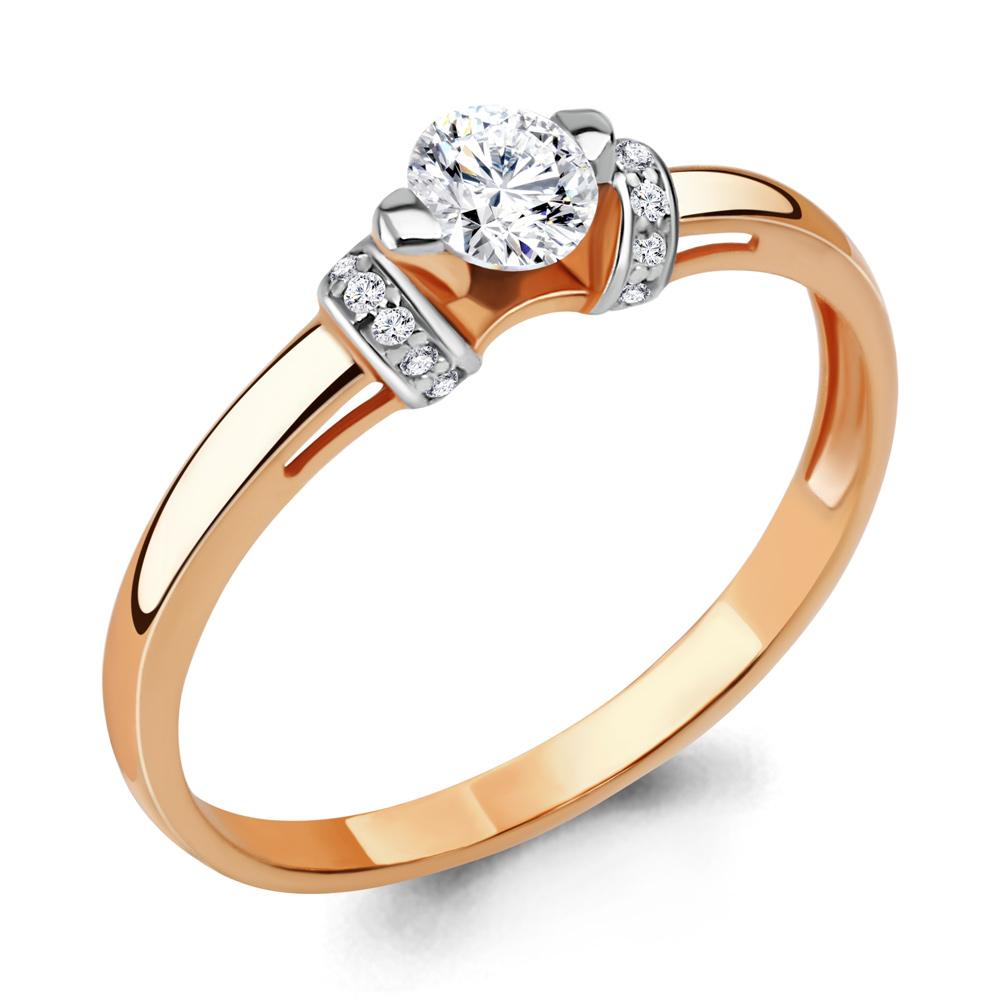 Кольцо помолвочное Aquamarine, красное золото 585 проба, вставка фианит (Aquamarine, Россия)