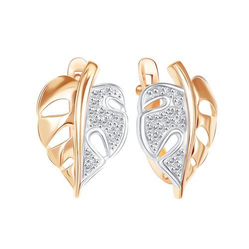 Серьги с английским замком ZOLOTYE UZORY, красное золото 585 проба, вставка цирконий (ZOLOTYE UZORY, Россия)