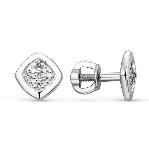 Серьги пусеты LUCKY DIAMOND, белое золото 585 проба, вставка бриллиант