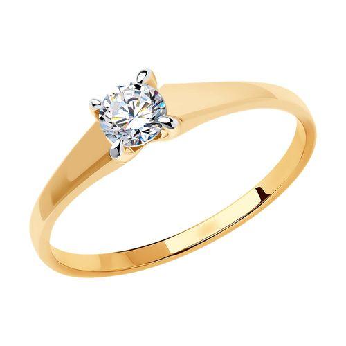 Кольцо помолвочное Diamant, красное золото 585 проба, вставка фианит