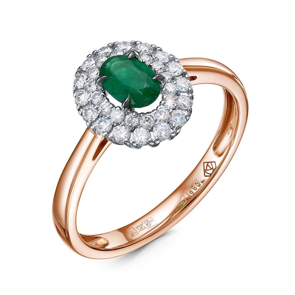 Кольцо декоративное RoseGrace, красное золото 585 проба, вставка бриллиант/изумруд