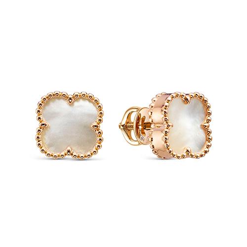 Серьги пусеты RoseGrace, красное золото 585 проба, вставка перламутр (RoseGrace, Россия)