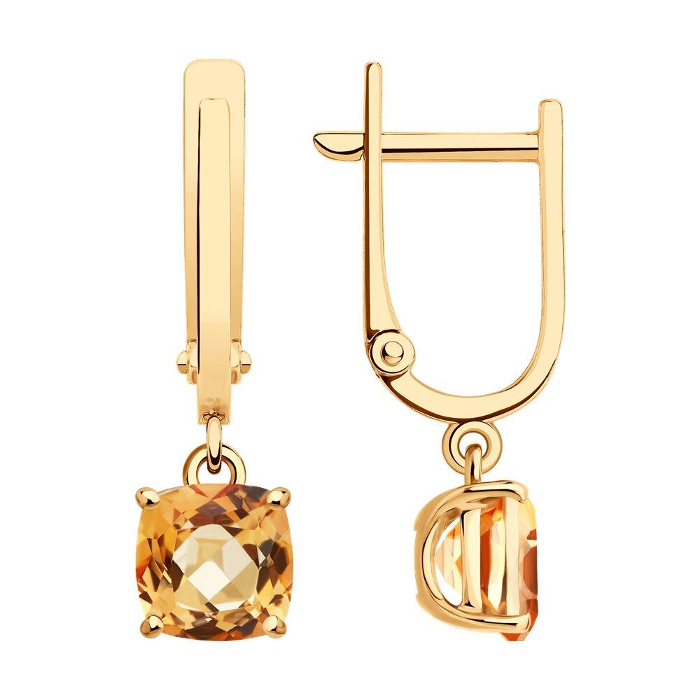 Серьги длинные, красное золото 585 проба, вставка топаз (Россия)